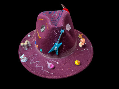 Handmade Maroon Fedora: Quirky Animal Figurine Festival Hat