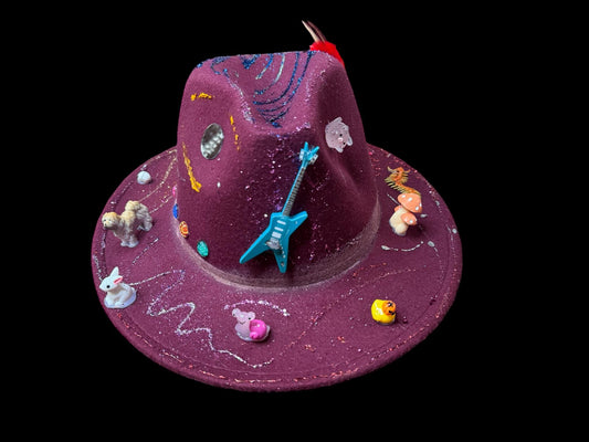Handmade Maroon Fedora: Quirky Animal Figurine Festival Hat