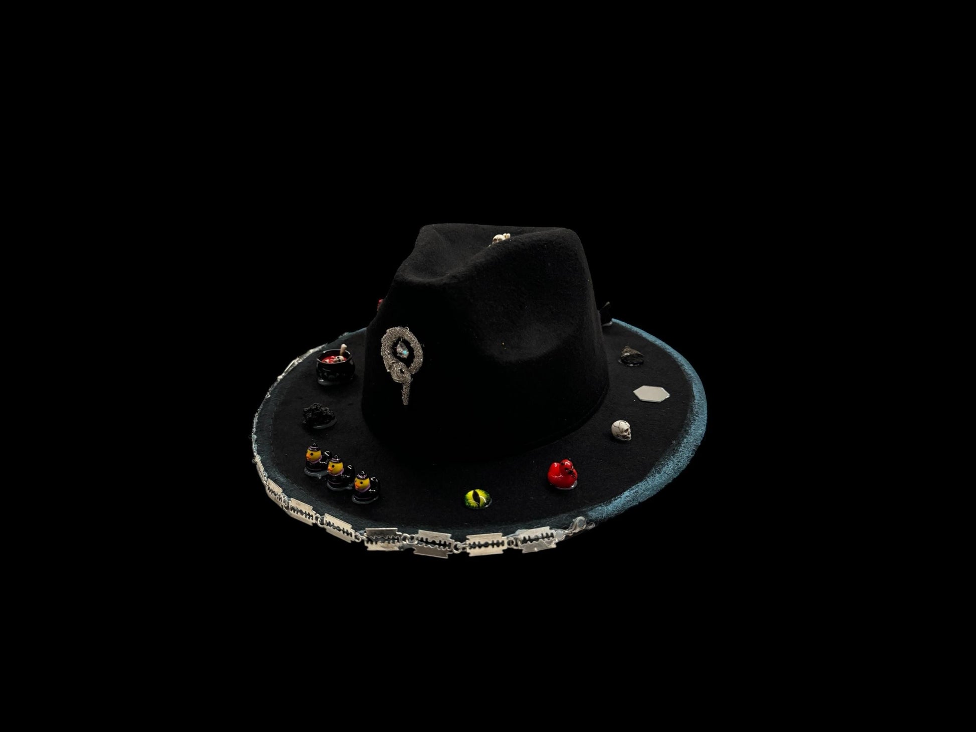 Handmade Halloween Hat: Black Costume Hat with Skulls