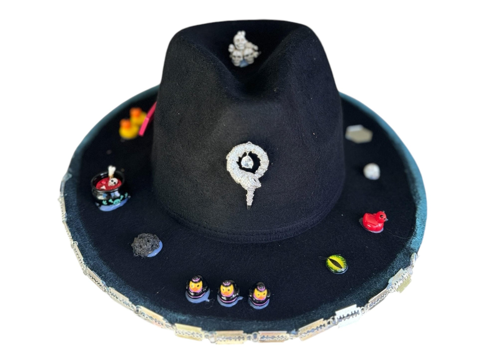 Handmade Halloween Hat: Black Costume Hat with Skulls