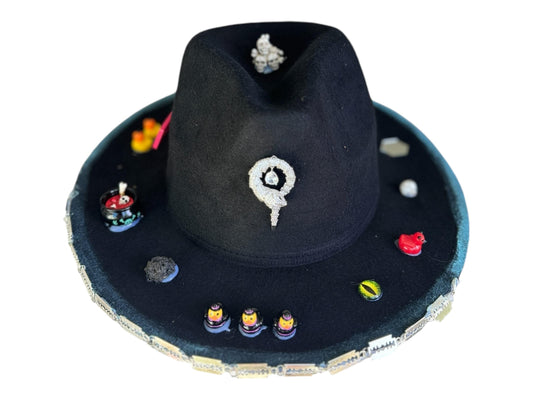 Handmade Halloween Hat: Black Costume Hat with Skulls