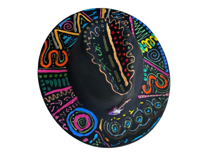 Hand-Painted Psychedelic Guitar Festival Hat: Vibrant Rave Costume