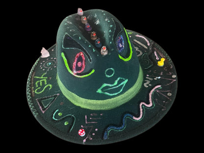 Handmade Green Fedora Hat: Glow-in-the-Dark Rave Music Festival Hat