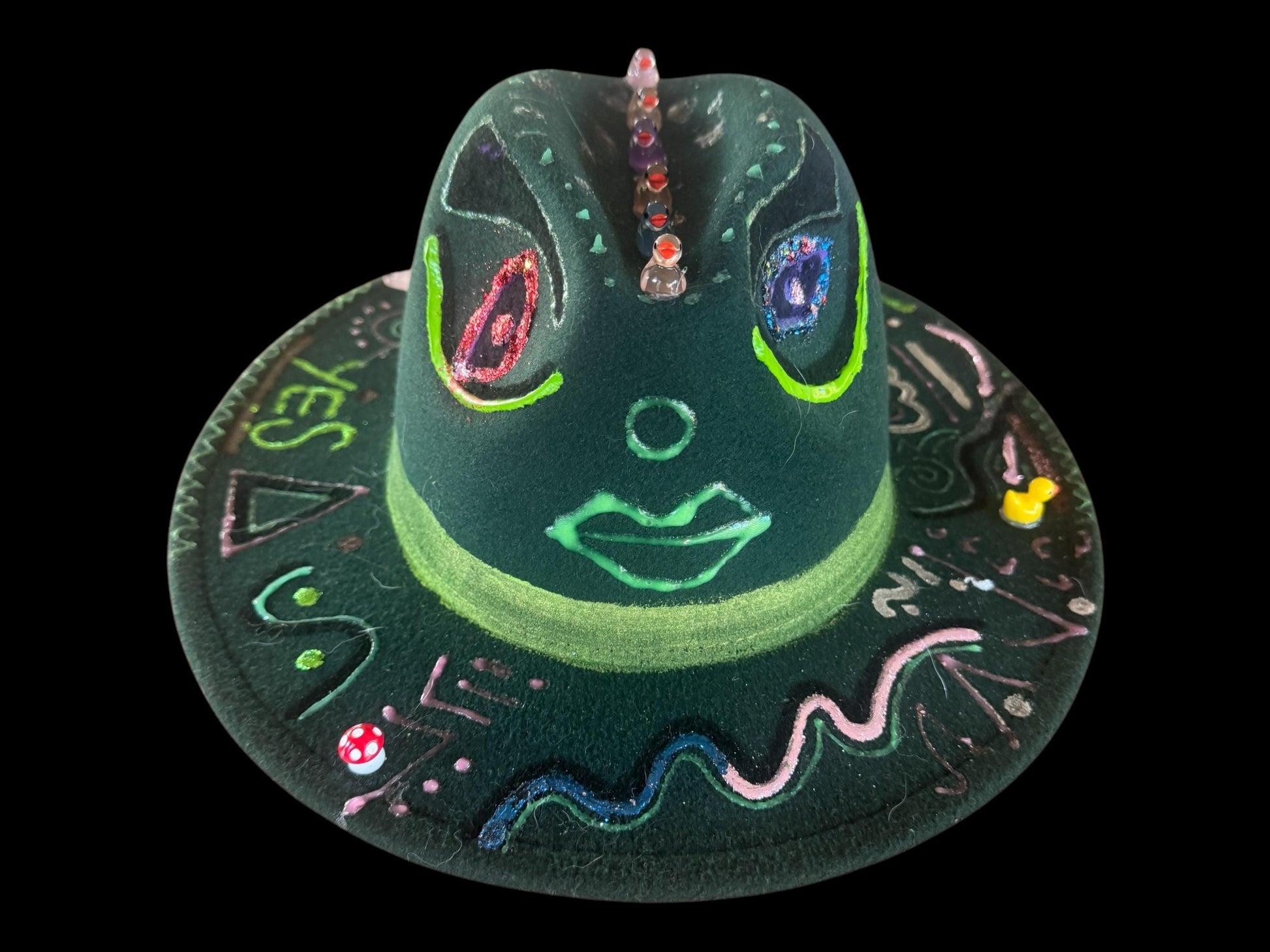 Handmade Green Fedora Hat: Glow-in-the-Dark Rave Music Festival Hat