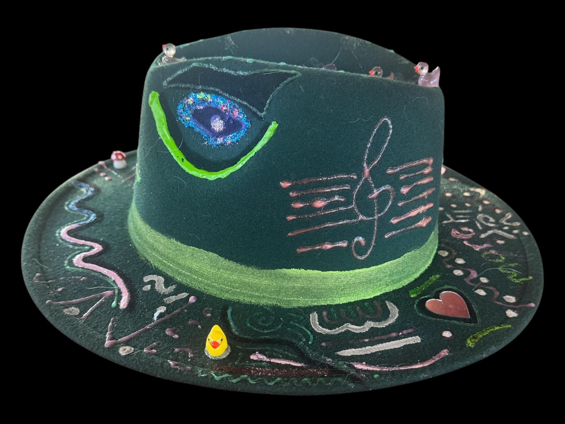 Handmade Green Fedora Hat: Glow-in-the-Dark Rave Music Festival Hat