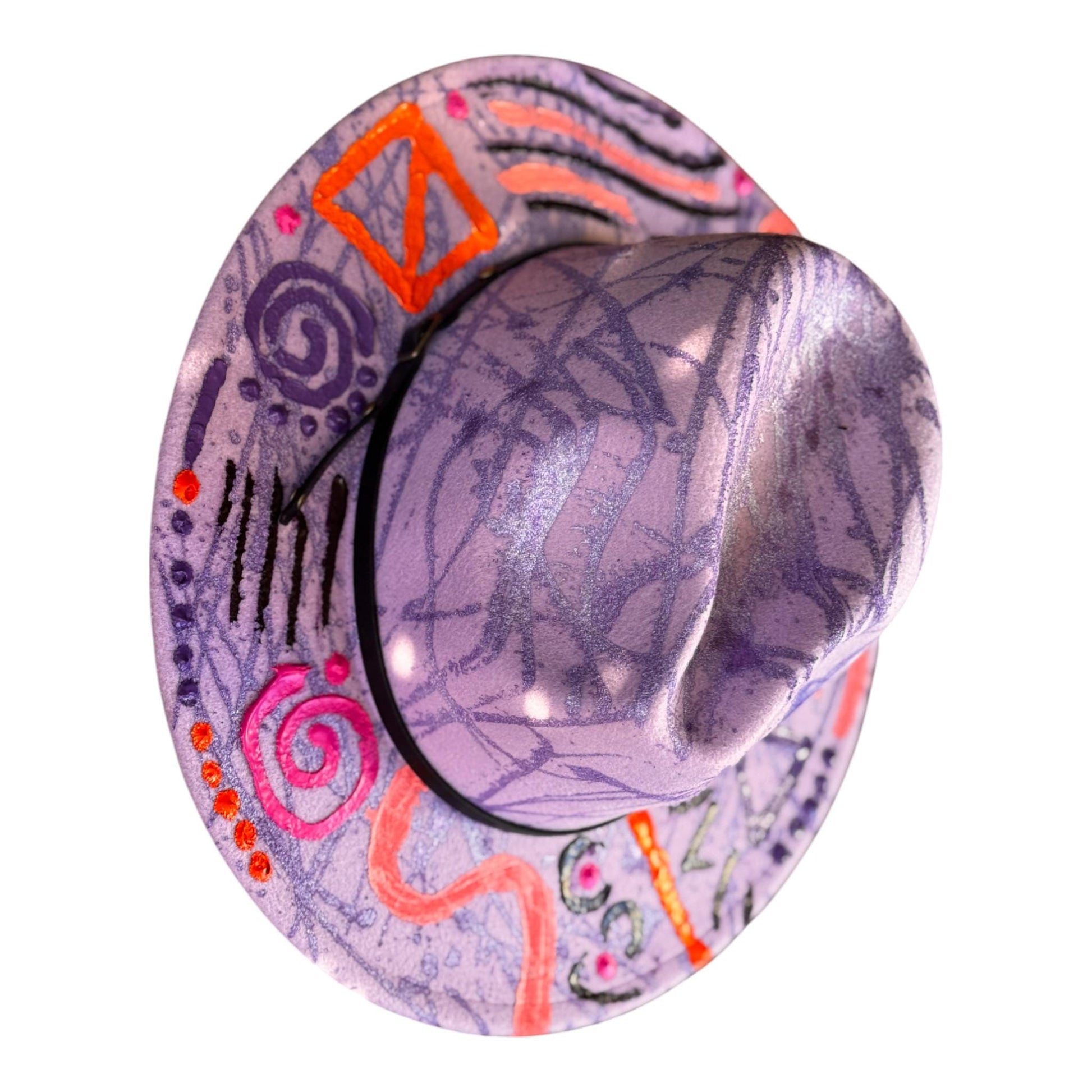 Enchanted Orbit: Handcrafted Purple Fedora with Neon Symbols