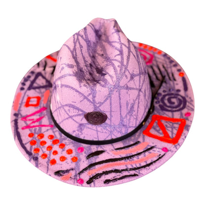 Enchanted Orbit: Handcrafted Purple Fedora with Neon Symbols