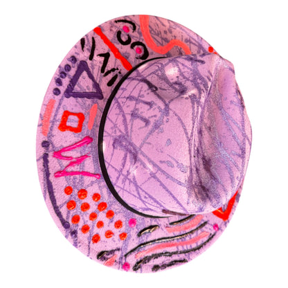 Enchanted Orbit: Handcrafted Purple Fedora with Neon Symbols