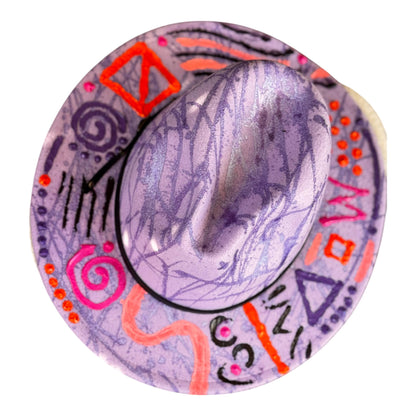 Enchanted Orbit: Handcrafted Purple Fedora with Neon Symbols