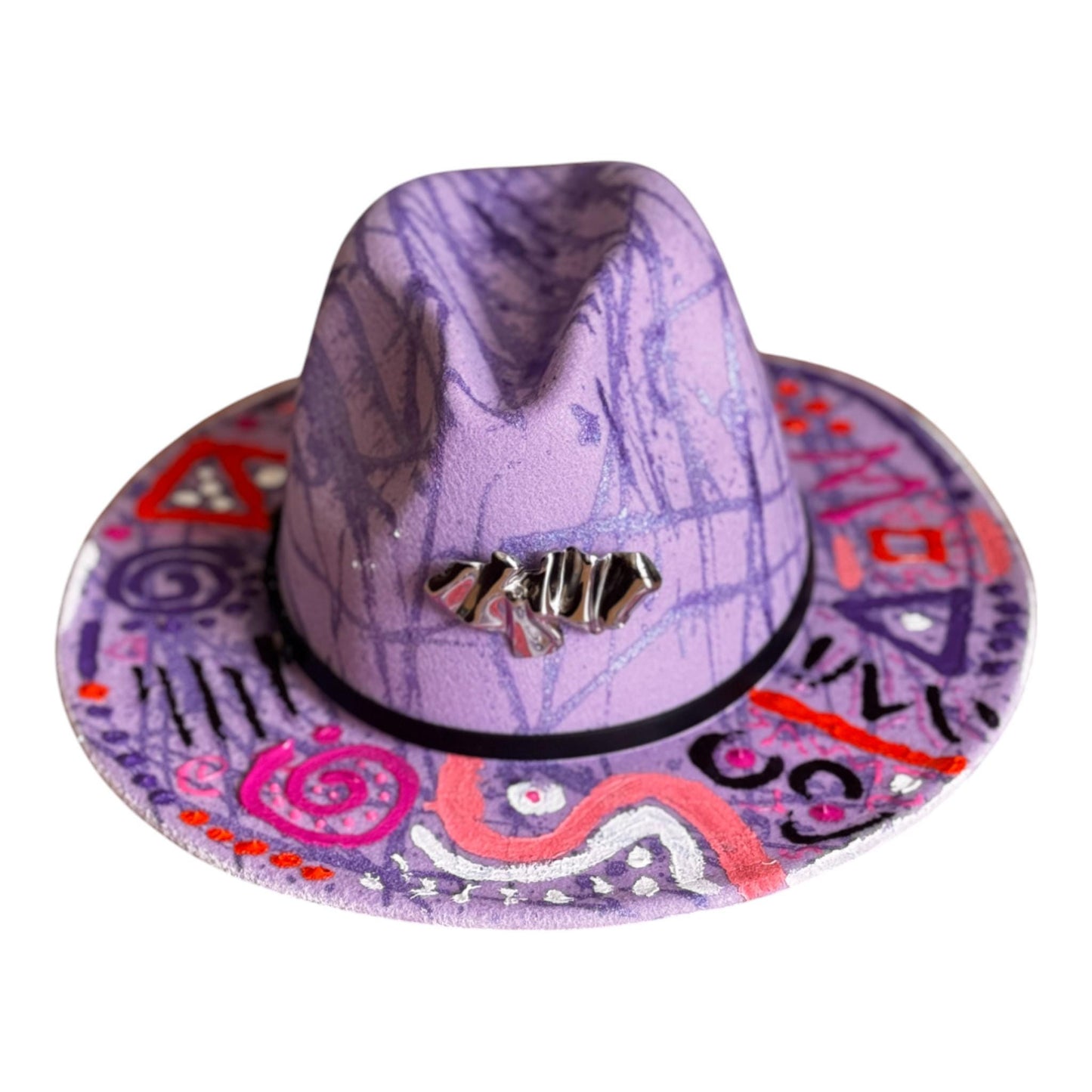 Enchanted Orbit: Handcrafted Purple Fedora with Neon Symbols