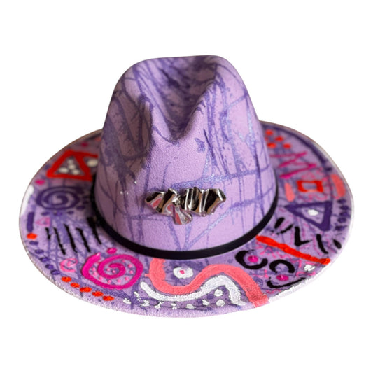 Enchanted Orbit: Handcrafted Purple Fedora with Neon Symbols