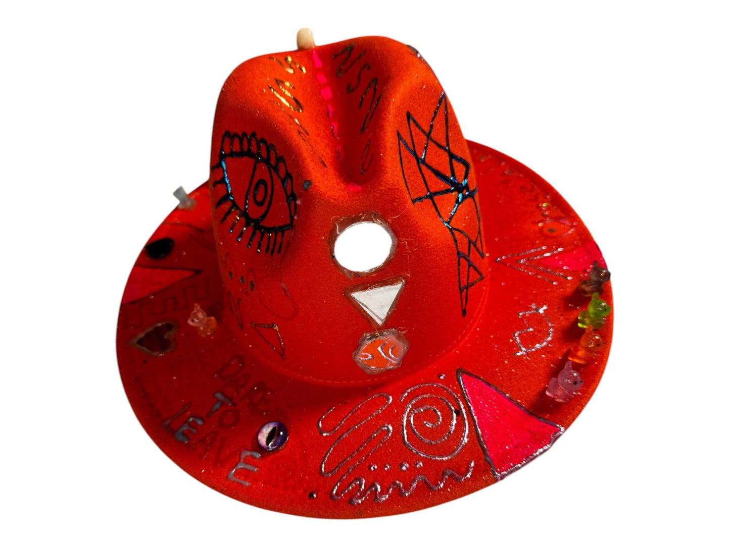Psychedelic Burning Man Fedora: Hand-Painted Rave Costume, UV Reactive