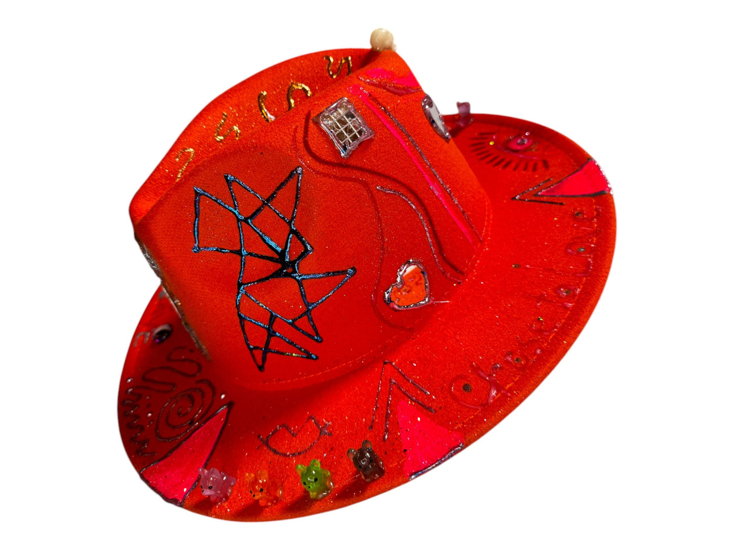 Psychedelic Burning Man Fedora: Hand-Painted Rave Costume, UV Reactive