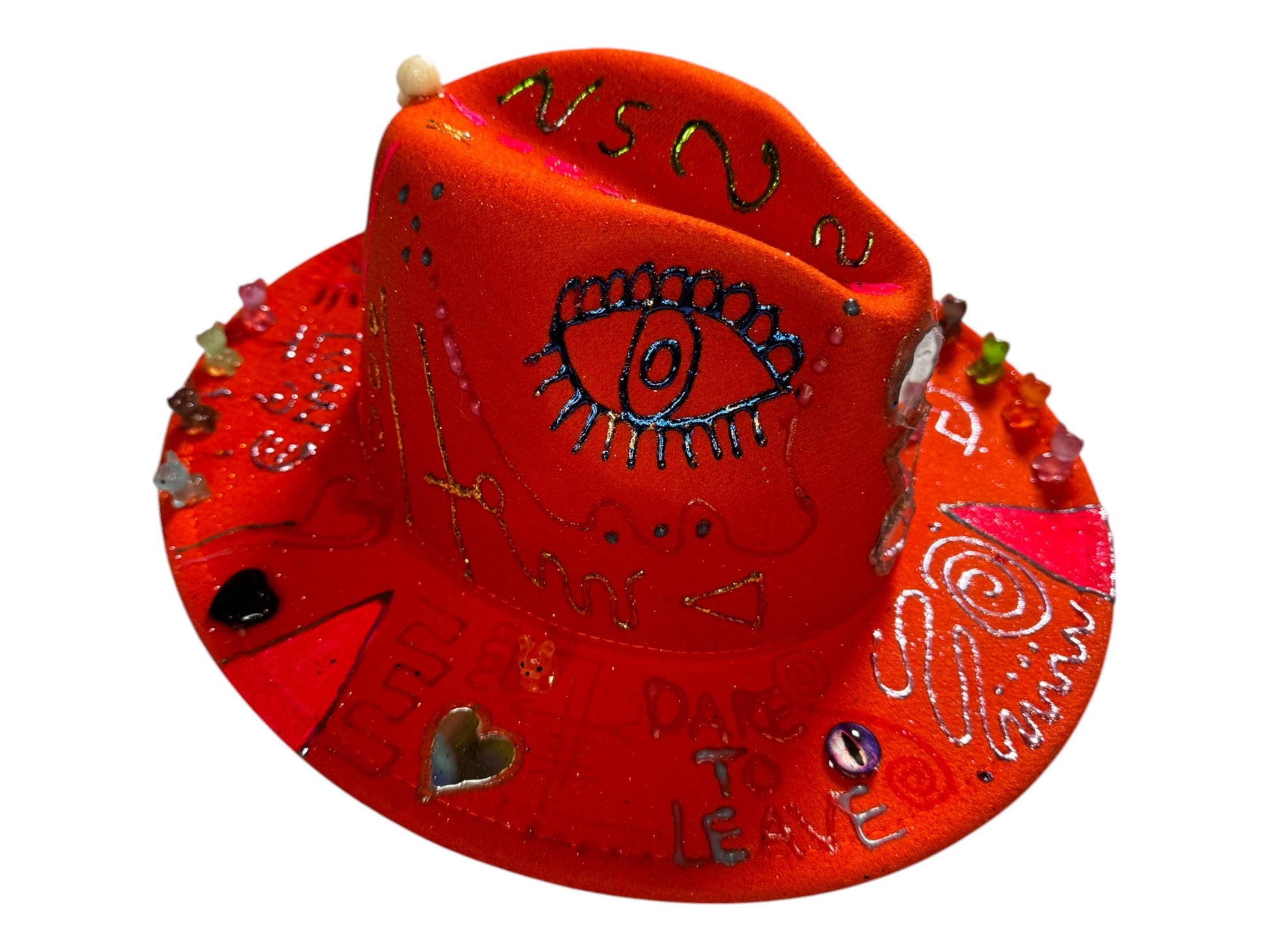 Psychedelic Burning Man Fedora: Hand-Painted Rave Costume, UV Reactive