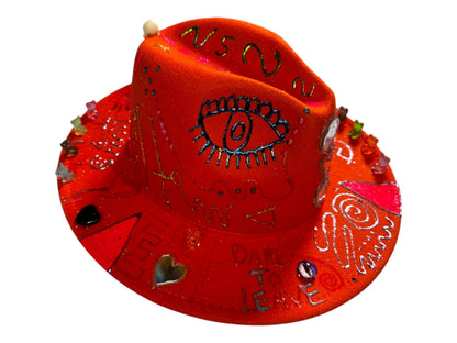 Psychedelic Burning Man Fedora: Hand-Painted Rave Costume, UV Reactive