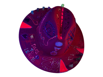 Psychedelic Burning Man Fedora: Hand-Painted Rave Costume, UV Reactive