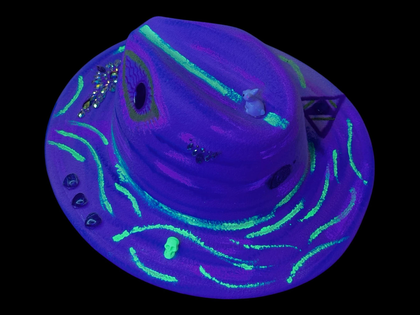 Handpainted UV Reactive Fedora: Psychedelic Neon Face Hat