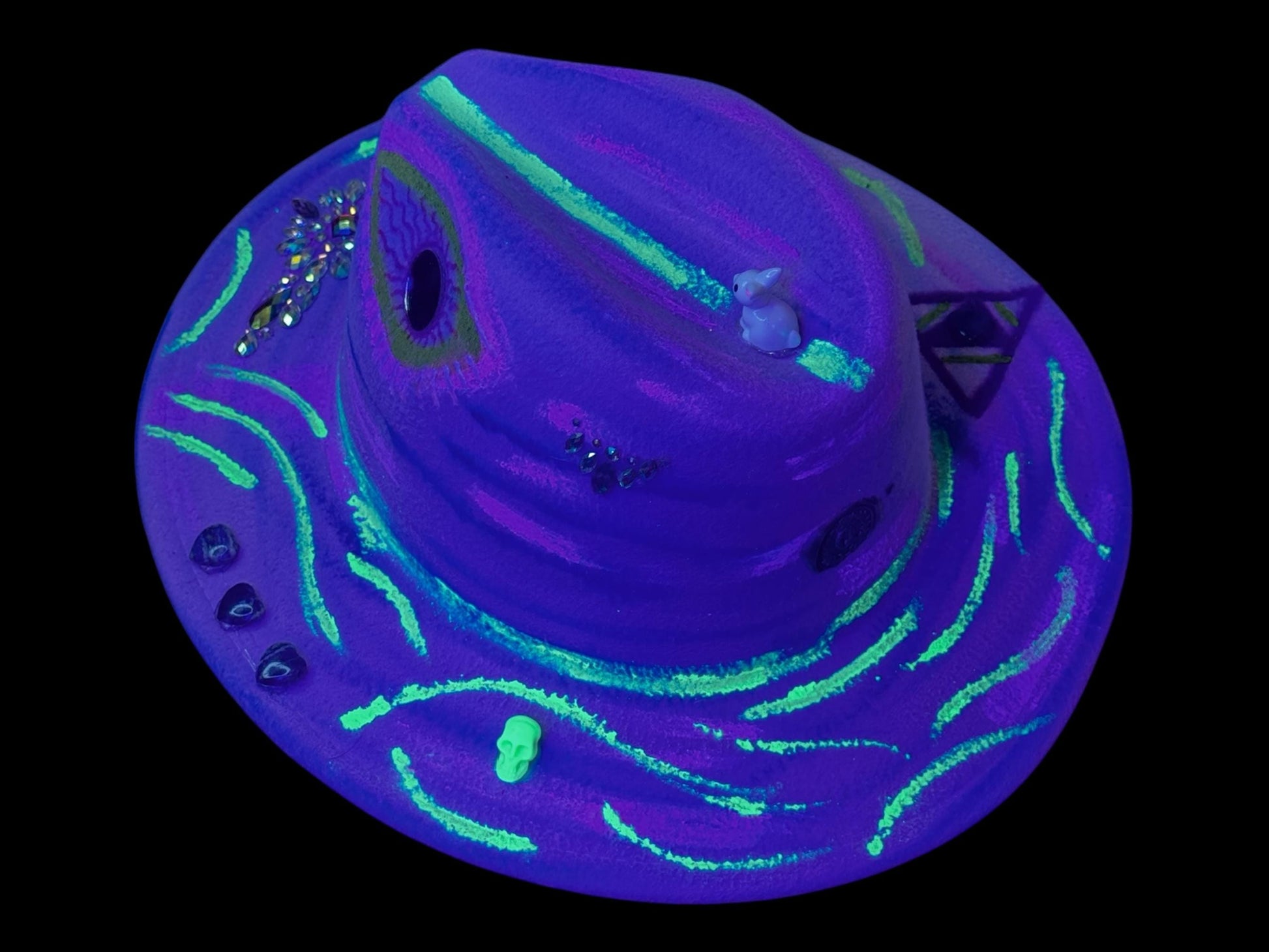 Handpainted UV Reactive Fedora: Psychedelic Neon Face Hat