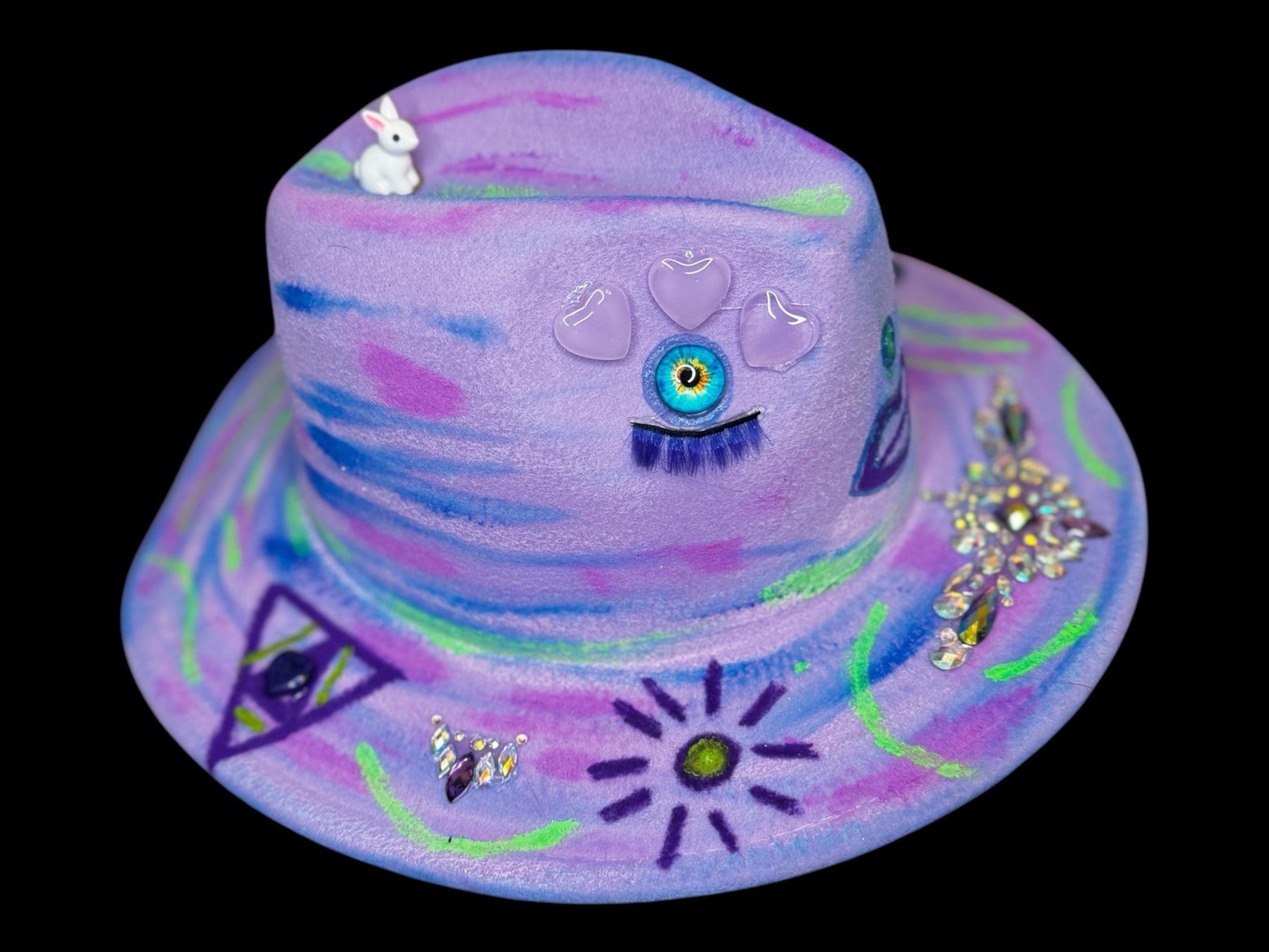 Handpainted UV Reactive Fedora: Psychedelic Neon Face Hat