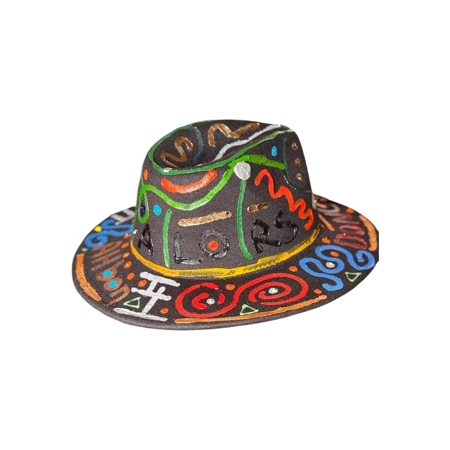 Hand-Painted Fedora: Colorful French Word Art, Burning Man Rave Hat
