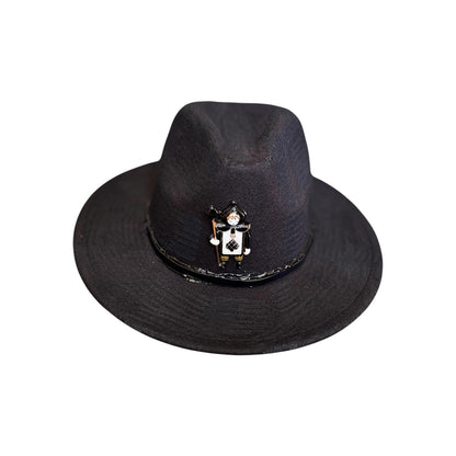 King & Queen of Hearts Fedora Set: Black Unisex Hats with Card Soldier Brooches