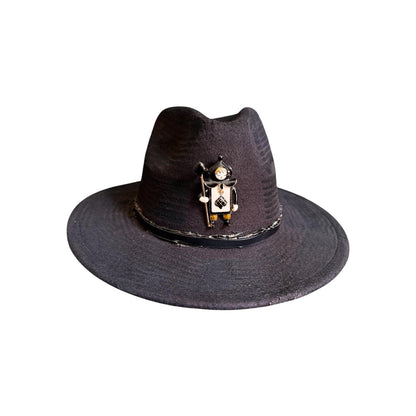 King & Queen of Hearts Fedora Set: Black Unisex Hats with Card Soldier Brooches