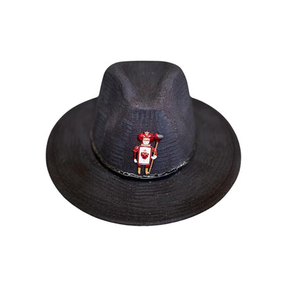 King & Queen of Hearts Fedora Set: Black Unisex Hats with Card Soldier Brooches