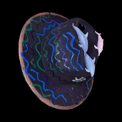 Ocean Festival Fedora: UV Glow Dolphin Hat with Octopus Brooch