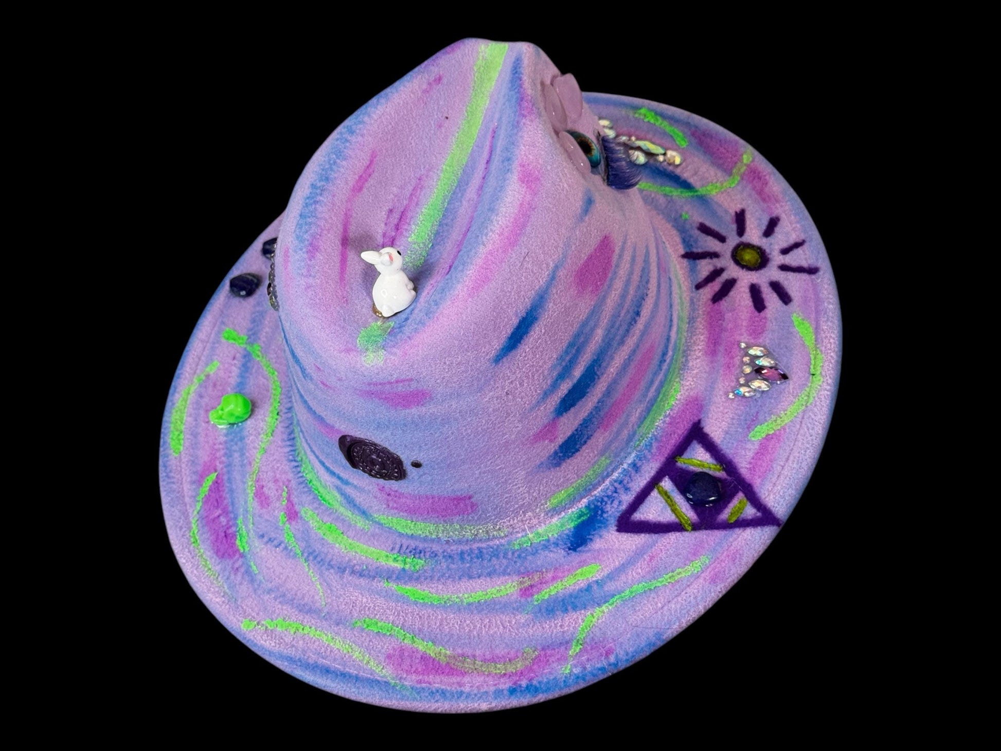 Handpainted UV Reactive Fedora: Psychedelic Neon Face Hat
