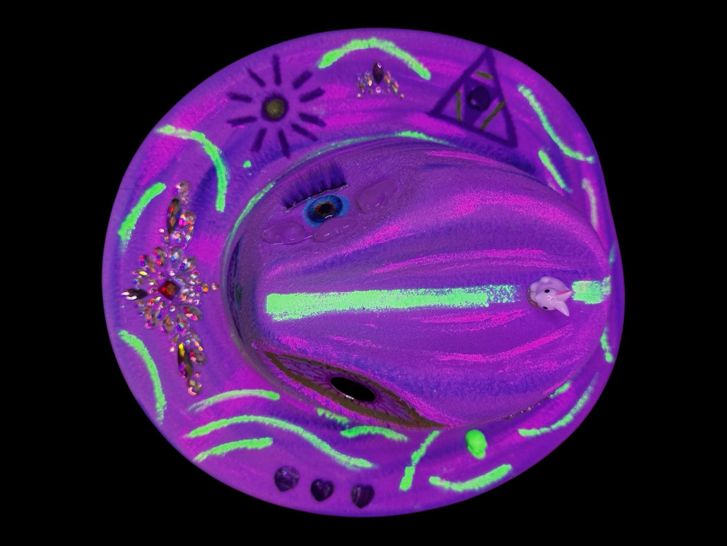 Handpainted UV Reactive Fedora: Psychedelic Neon Face Hat