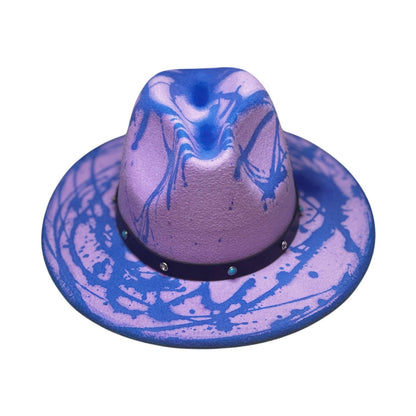 UV Reactive Fedora Hat: Blacklight Purple Splash, Rave Festival Headwear