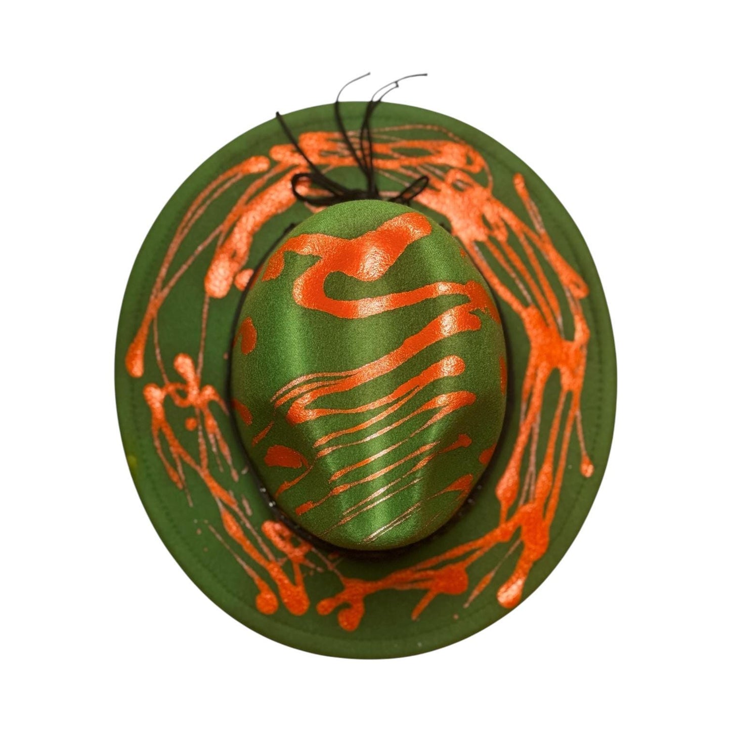 Hand-Painted Fedora: Orange Splatter, Studded Band - Burning Man Festival Hat