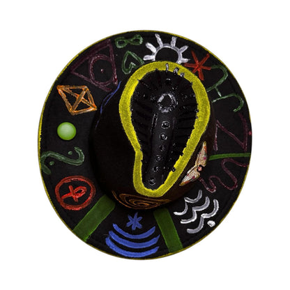 Hand-Painted Black Fedora: Symbolic Butterfly, Glow Detail - Psy Wear