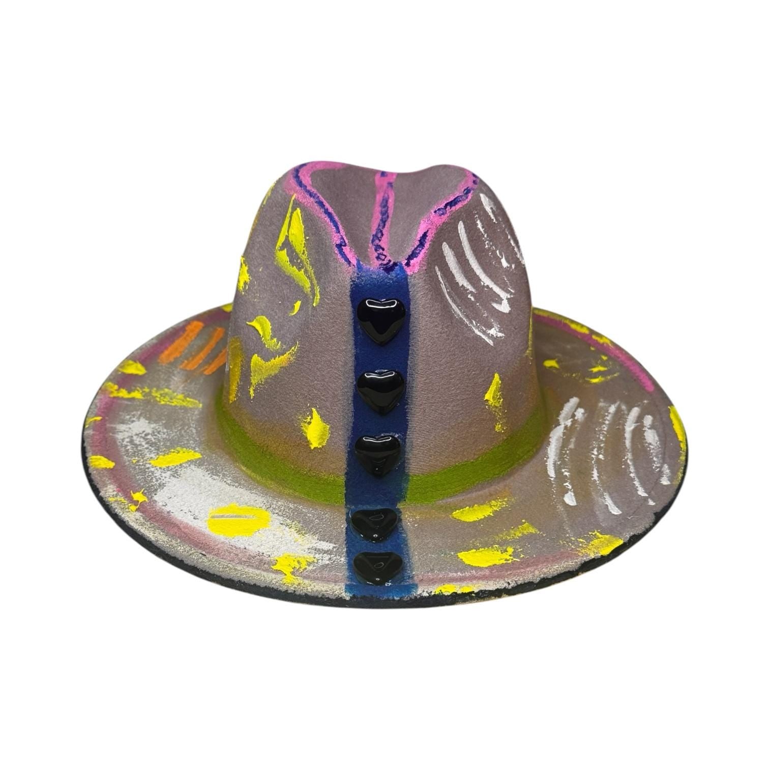 Hand-Painted UV Neon Fedora: Pastel Rave Festival Hat