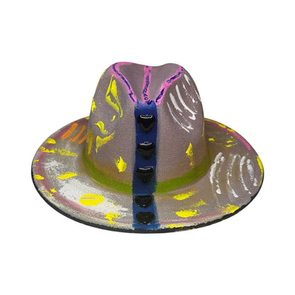 Hand-Painted UV Neon Fedora: Pastel Rave Festival Hat