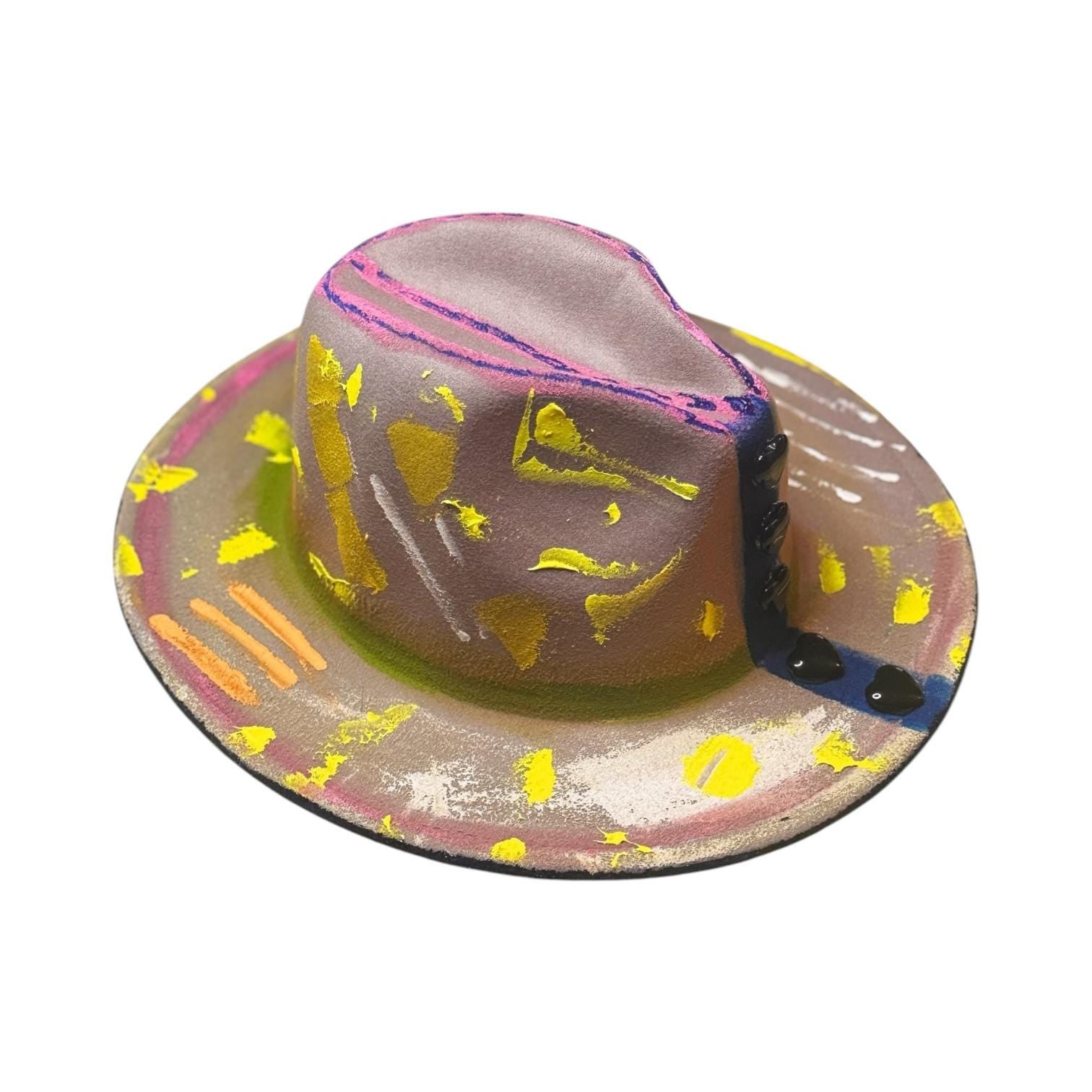 Hand-Painted UV Neon Fedora: Pastel Rave Festival Hat
