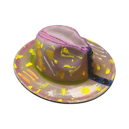 Hand-Painted UV Neon Fedora: Pastel Rave Festival Hat