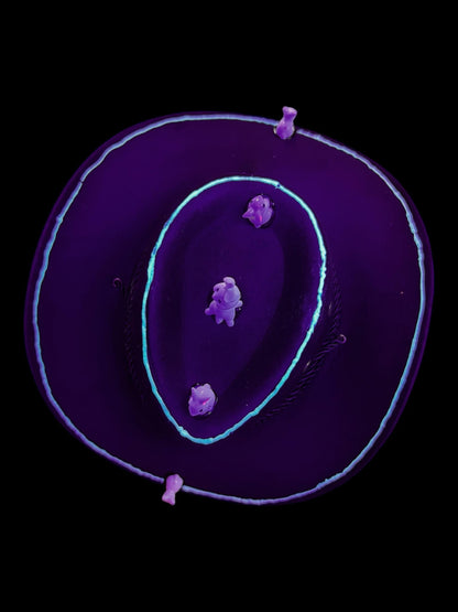 Black Cowboy Hat: Psychedelic Western Fedora with Ceramic Bunnies