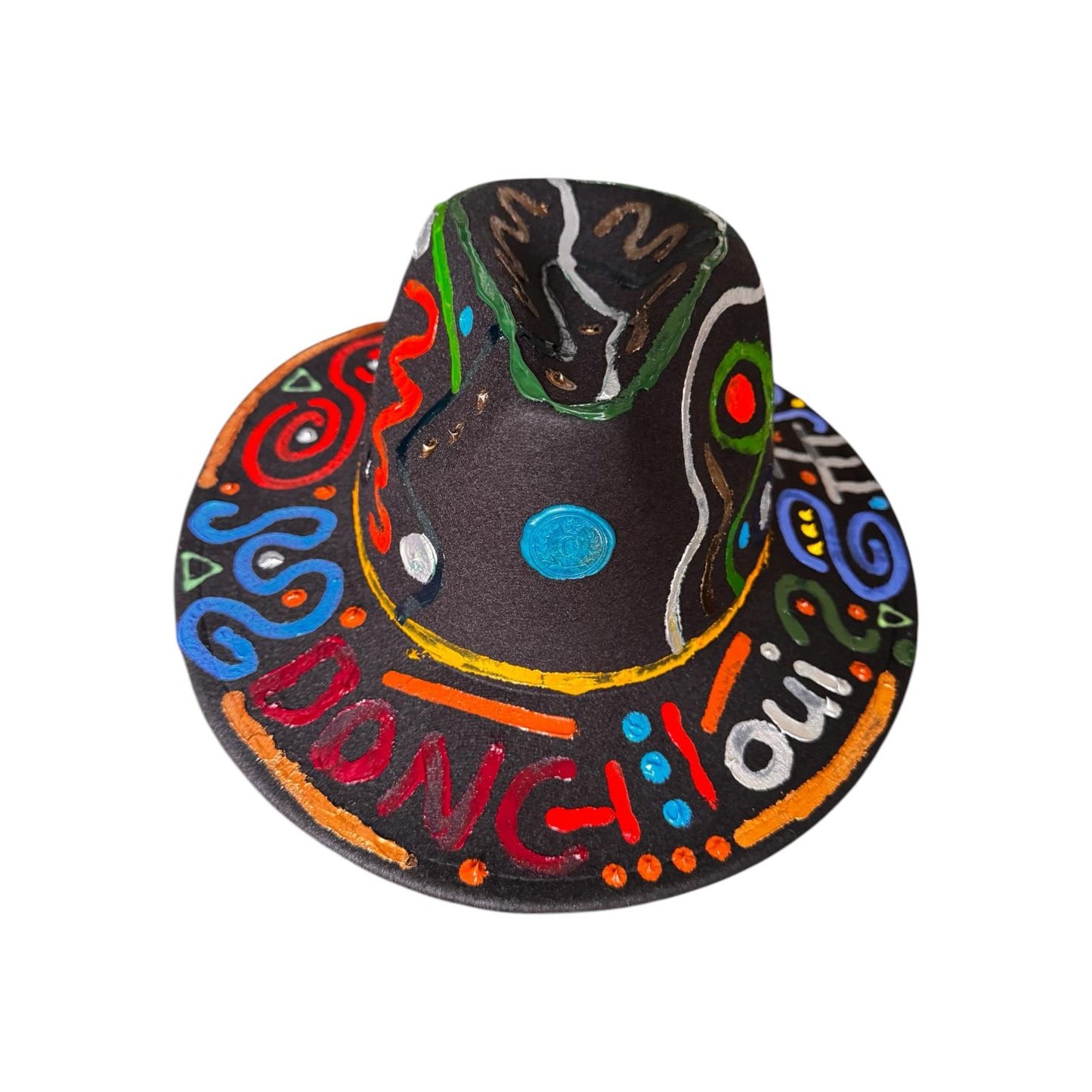 Hand-Painted Fedora: Colorful French Word Art, Burning Man Rave Hat