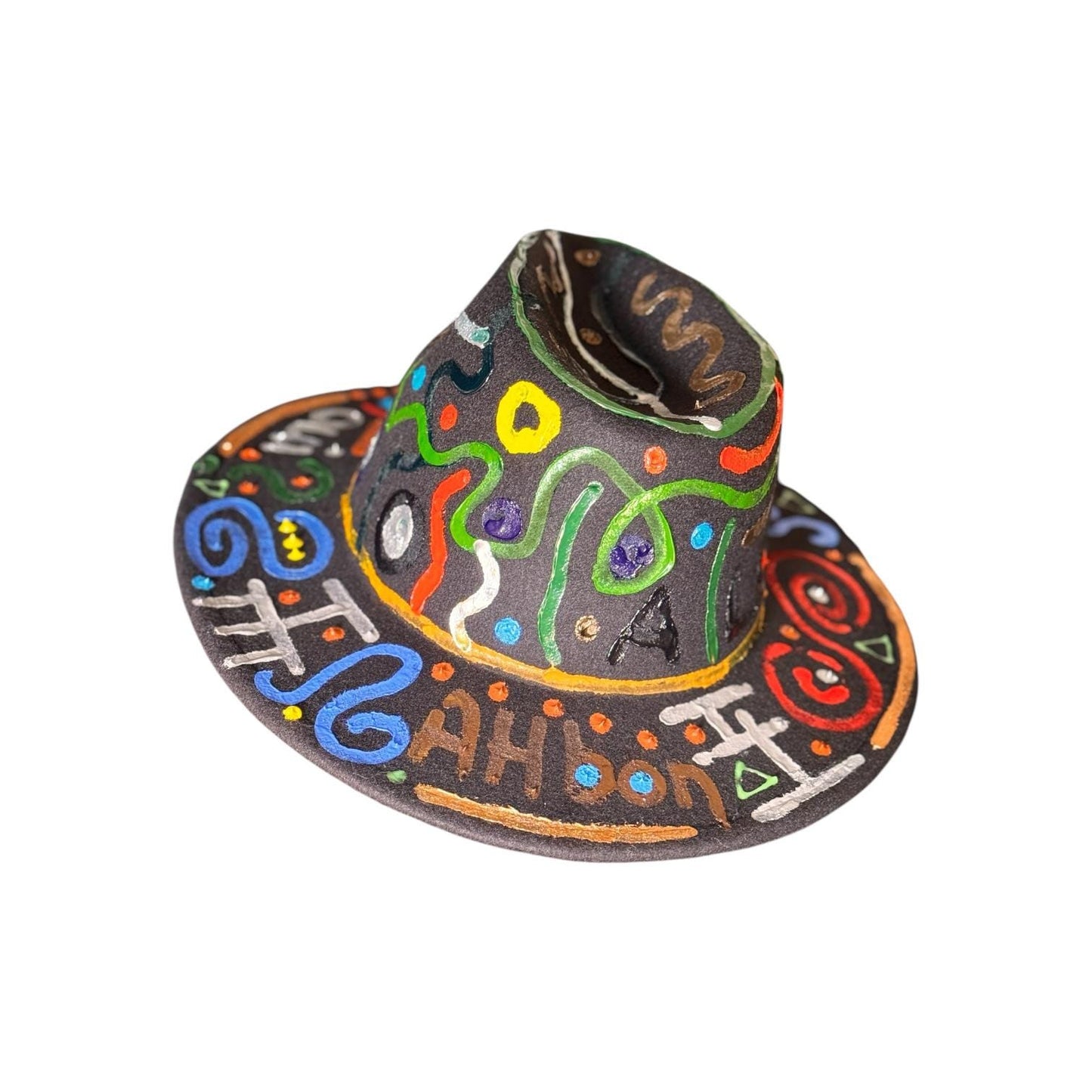 Hand-Painted Fedora: Colorful French Word Art, Burning Man Rave Hat