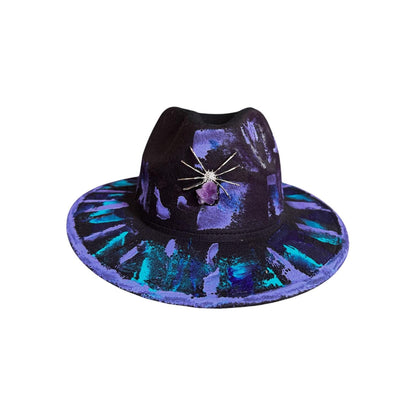 Hand-Painted Amethyst Spider Fedora: Festival Gothic Hat