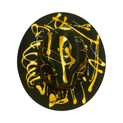 Hand-Painted Fedora: Green & Gold Splatter, Artistic Rave Hat