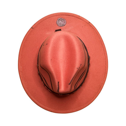 Hand-Painted Terracotta Fedora: Studded Leather Band, Boho Festival Hat