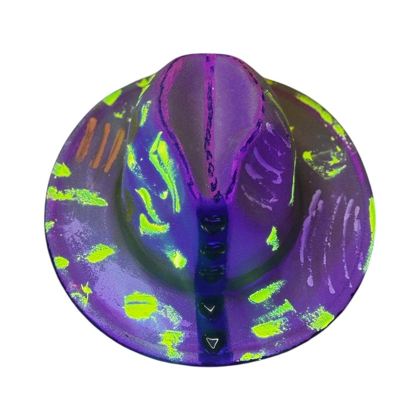 Hand-Painted UV Neon Fedora: Pastel Rave Festival Hat