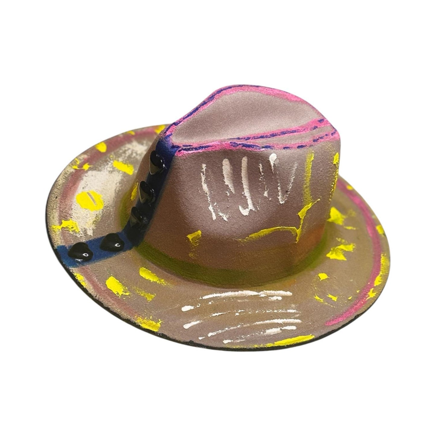 Hand-Painted UV Neon Fedora: Pastel Rave Festival Hat