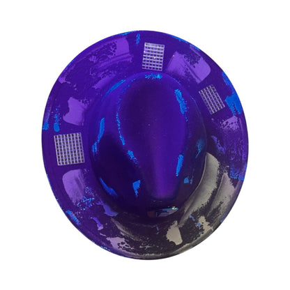 Blacklight Fedora Hat: UV Blue Splashes, Face Pin, Burning Man Wear