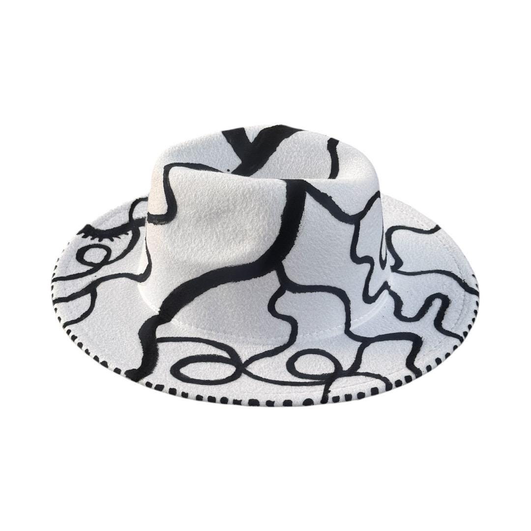 Hand-Painted Abstract Fedora Hat: Wearable Art Statement Piece