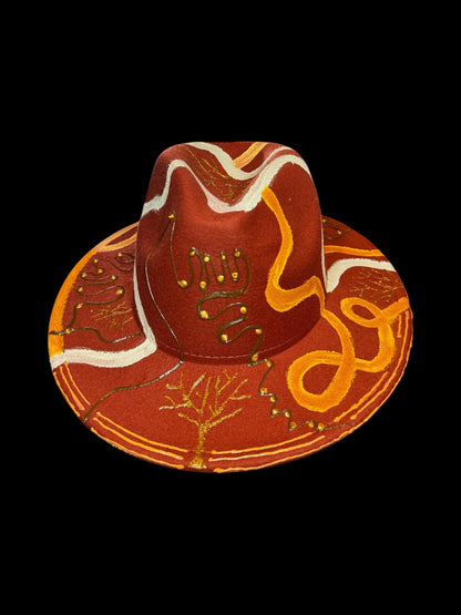 Hand-Painted Tree of Life Fedora: Boho Earth-Tone Art Hat