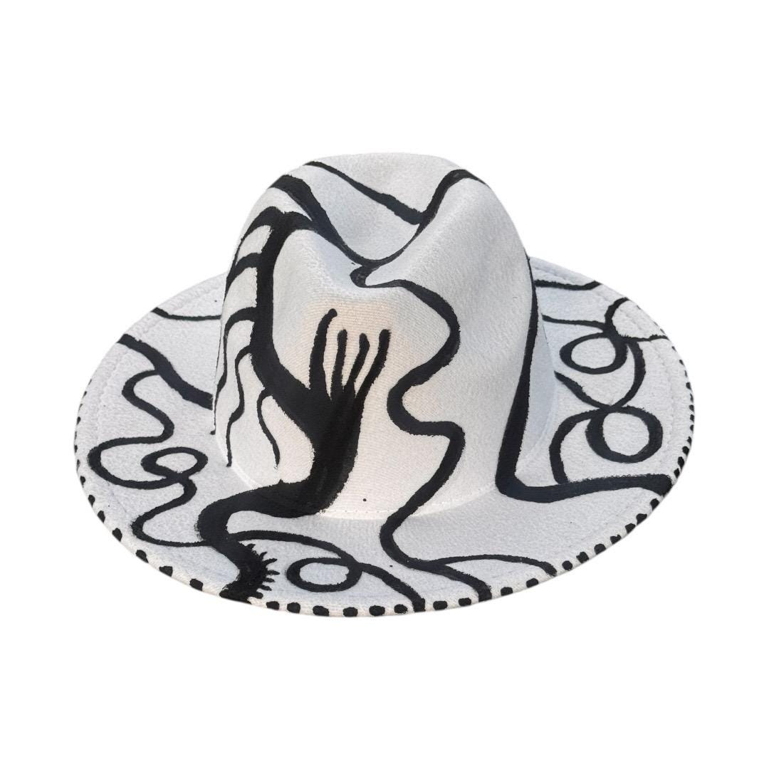 Hand-Painted Abstract Fedora Hat: Wearable Art Statement Piece