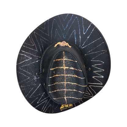Hand-Painted Black Cowboy Hat: Glitter Spider Emblem, Festival Headwear